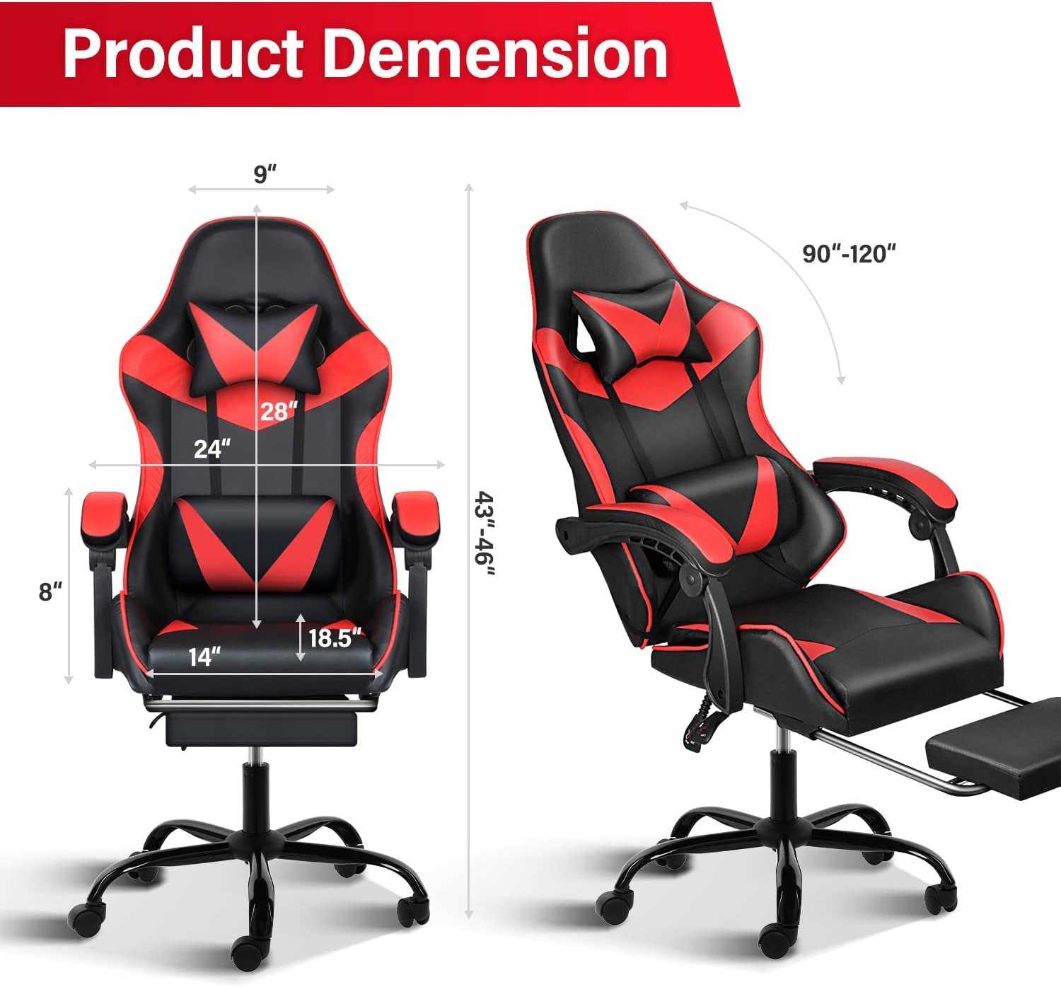 Gaming Chairs Ergonomic Office Chair Video Game Chairs with Footrest High  Back Computer Chair Headrest and Lumbar Support Reclining Racing Chair Desk  Chair for Men Women (Black and Red) – Chairwala Store