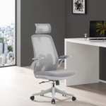 2327A White Frame Grey High Back Office Chair – Ergonomic Mesh Back, 3D Armrest, Adjustable Swivel CEO Chair - Image 2