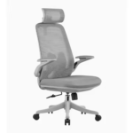 2327A White Frame Grey High Back Office Chair – Ergonomic Mesh Back, 3D Armrest, Adjustable Swivel CEO Chair