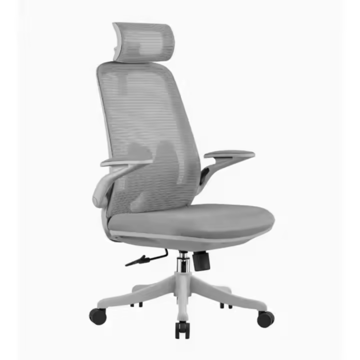 2327A White Frame Grey High Back Office Chair – Ergonomic Mesh Back, 3D Armrest, Adjustable Swivel CEO Chair - Image 1