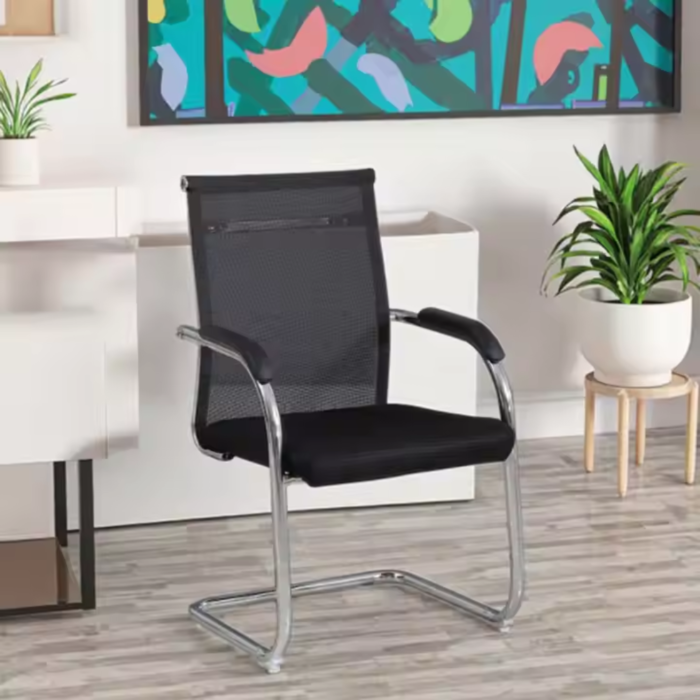 4009-Black Visitor Chair – Breathable Mesh Back, Foam Cushion, Steel Frame & PP Armrest - Image 5