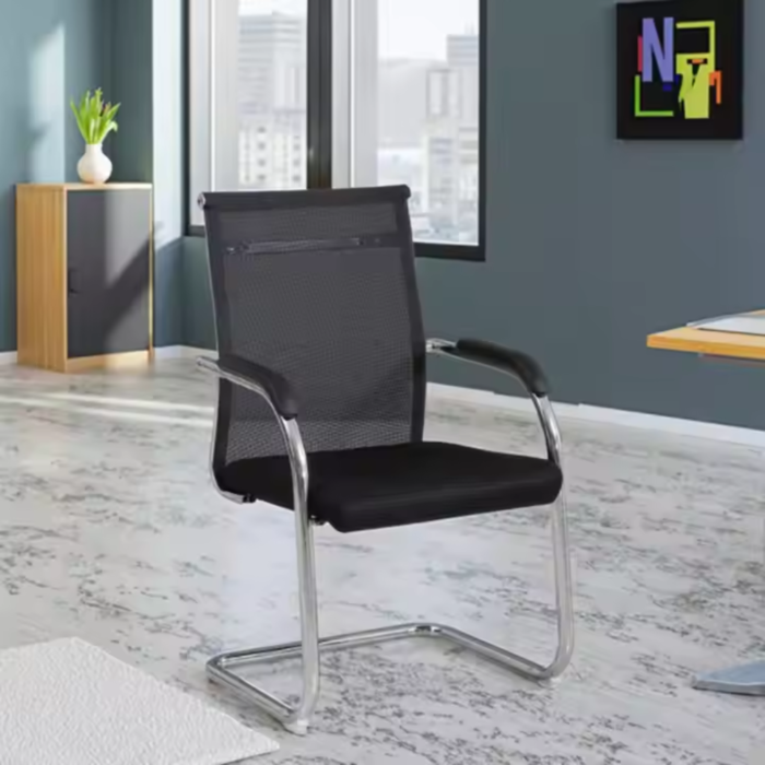 4009-Black Visitor Chair – Breathable Mesh Back, Foam Cushion, Steel Frame & PP Armrest - Image 6