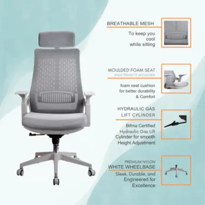 2020A-Gray Mesh Office Chair – Breathable Back, High-Density Cushion, and Chrome Base - Image 10
