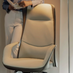 MD2302A Premium Executive Office Chair – PU Leather with Ergonomic Support, Tilt Lock & Aluminum Base – Cream & Green - Image 5
