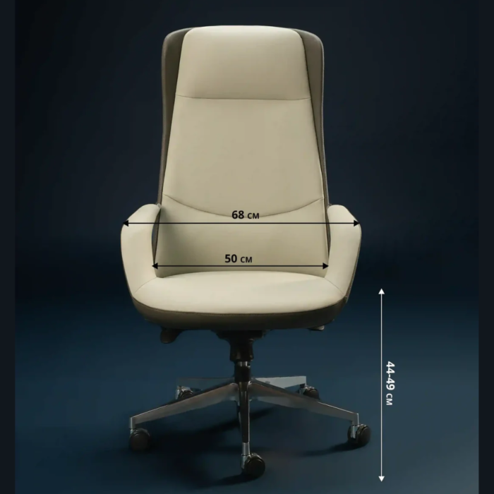 MD2302A Premium Executive Office Chair – PU Leather with Ergonomic Support, Tilt Lock & Aluminum Base – Cream & Green - Image 6