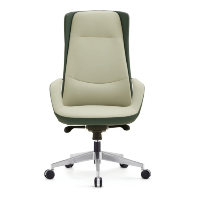 MD2302A Premium Executive Office Chair – PU Leather with Ergonomic Support, Tilt Lock & Aluminum Base – Cream & Green - Image 7