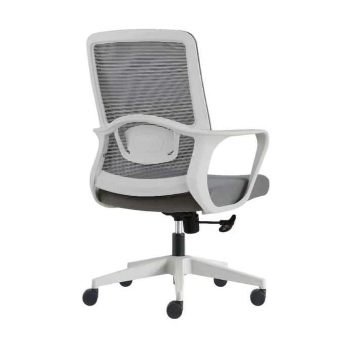 Office Chair 1939L – Ergonomic Mid-Back Revolving Mesh Chair with Tilt Lock, Armrests & Chrome Base – Gray - Image 4