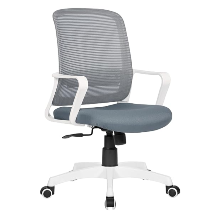 Office Chair 1939L – Ergonomic Mid-Back Revolving Mesh Chair with Tilt Lock, Armrests & Chrome Base – Gray - Image 1