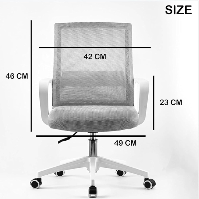 Office Chair 1939L – Ergonomic Mid-Back Revolving Mesh Chair with Tilt Lock, Armrests & Chrome Base – Gray - Image 9