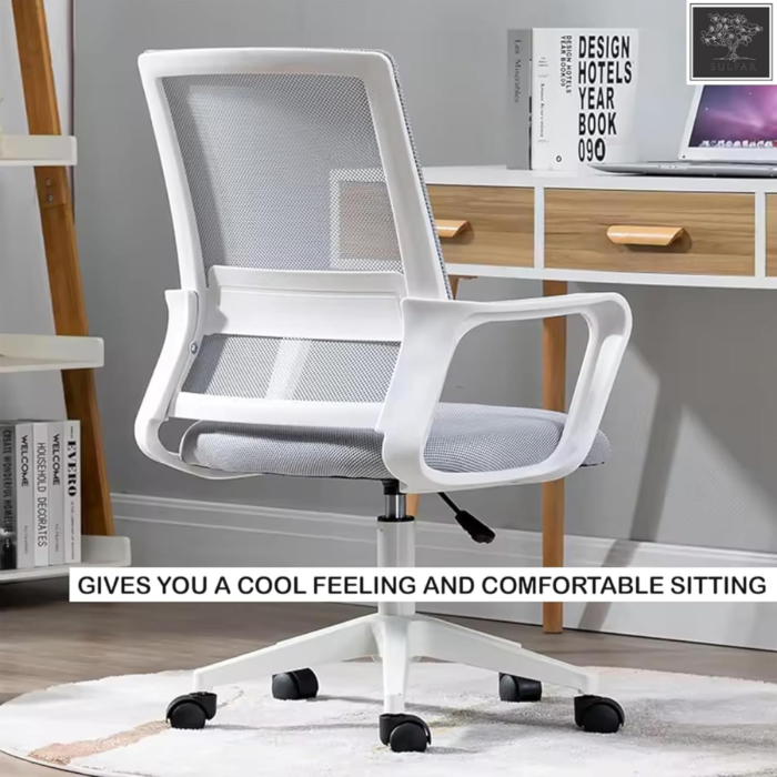 Office Chair 1939L – Ergonomic Mid-Back Revolving Mesh Chair with Tilt Lock, Armrests & Chrome Base – Gray - Image 10