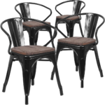 Y-602B Metal Dining Chair – Vintage Industrial Stackable Iron Chair with Wooden Seat & Back for Indoor/Outdoor – Bistro, Café, Kitchen, Home