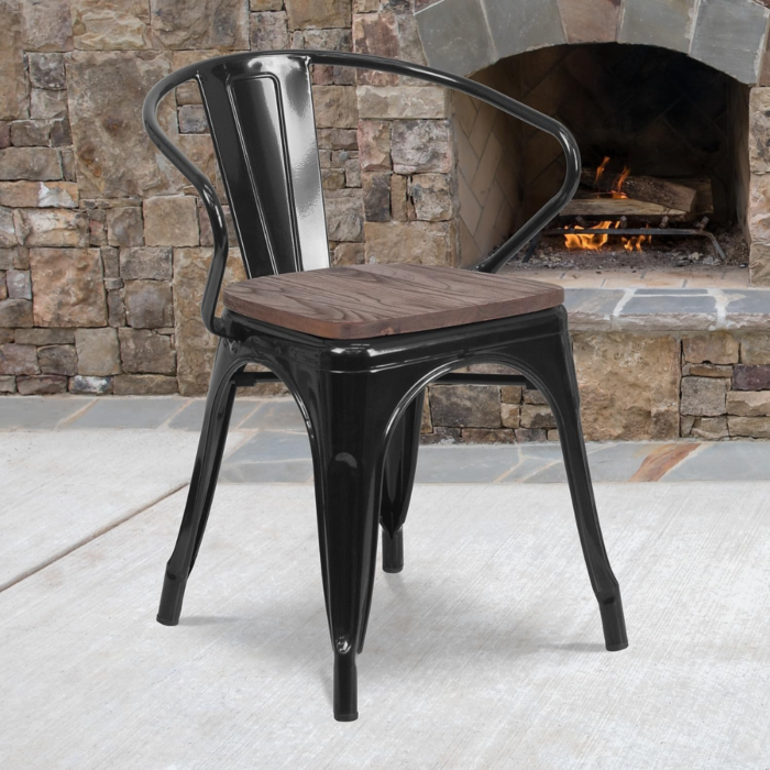 Y-602B Metal Dining Chair – Vintage Industrial Stackable Iron Chair with Wooden Seat & Back for Indoor/Outdoor – Bistro, Café, Kitchen, Home - Image 2