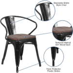 Y-602B Metal Dining Chair – Vintage Industrial Stackable Iron Chair with Wooden Seat & Back for Indoor/Outdoor – Bistro, Café, Kitchen, Home - Image 4