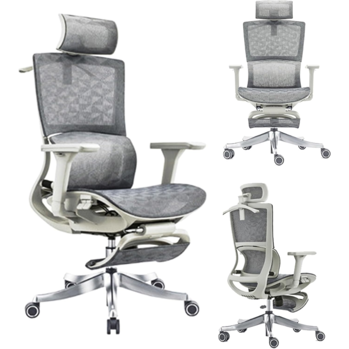 MD21574 Ergonomic Mesh Gaming Recliner Office Chair with Footrest, Lumbar Support & 3D Armrests – Gray - Image 2