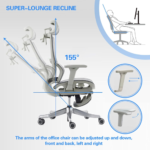 MD21574 Ergonomic Mesh Gaming Recliner Office Chair with Footrest, Lumbar Support & 3D Armrests – Gray - Image 6