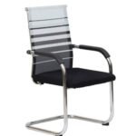 🪑 Italian Style Mesh Office Chair with Stainless Steel Bow Legs – Model 4009C-Zebra Black & Silver Visitor Chai