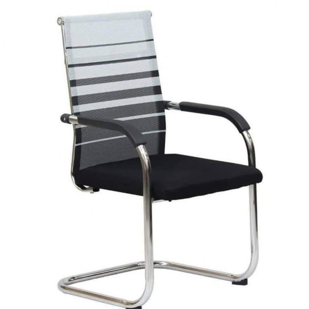 1-1.jpg ๐ช Italian Style Mesh Office Chair with Stainless Steel Bow Legs โ Model 4009C-Zebra Black & Silver Visitor Chai - Image 1