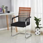 🪑 Italian Style Mesh Office Chair with Stainless Steel Bow Legs – Model 4009C-Zebra Black & Silver Visitor Chai - Image 2