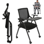 SH-3032 Black Tablet Arm Training Chair – Ergonomic Mesh Back with Foldable Arm, Casters & Stackable Design - Image 7