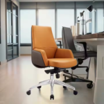 Premium Executive Office Chair 205B – Ergonomic High-Back Chair with Tilt Lock, Aluminum Base & Dual-Tone Upholstery (Orange) - Image 4