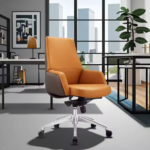 Premium Executive Office Chair 205B – Ergonomic High-Back Chair with Tilt Lock, Aluminum Base & Dual-Tone Upholstery (Orange) - Image 3