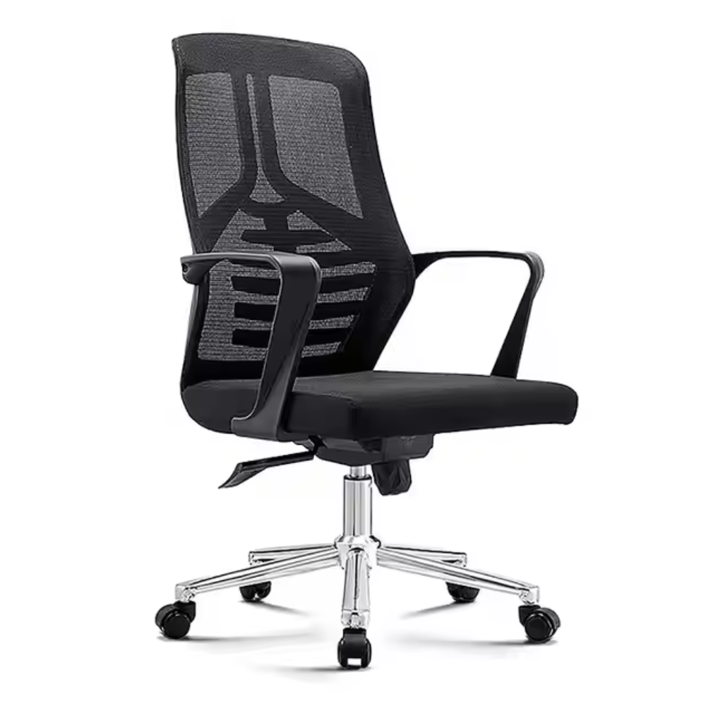 124-2.png 717B Black Mesh Office Chair – Swivel Ergonomic Chair with Back Support & Gas Lift - Image 1