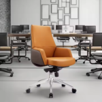 Premium Executive Office Chair 205B – Ergonomic High-Back Chair with Tilt Lock, Aluminum Base & Dual-Tone Upholstery (Orange) - Image 2