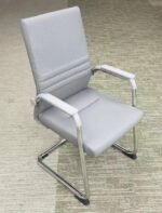 131C Premium Gray Visitor Chair – PU Leather with Chrome Base for Office & Reception Seating - Image 2