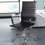 RS-002A Black PU Office Chair – Ergonomic Executive Chair with Adjustable Headrest, Tilt Mechanism & Alloy Base - Image 2