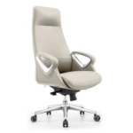 1801 A – White High-Back Executive Boss Chair – Premium Leather Finish with Frog Chassis & Explosion-Proof Gas Lift