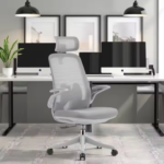 2327A White Frame Grey High Back Office Chair – Ergonomic Mesh Back, 3D Armrest, Adjustable Swivel CEO Chair - Image 4