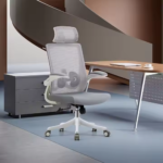 2327A White Frame Grey High Back Office Chair – Ergonomic Mesh Back, 3D Armrest, Adjustable Swivel CEO Chair - Image 6