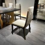 DC - 10  Luxury V-Logo Dining Chair – Open Paint Finish + Microfiber & Cloth Upholstery + Embroidery Detailing - Image 6