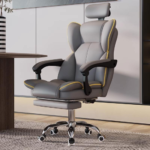 801 – PU Gray Ergonomic Executive Office Chair with Headrest & Footrest | Reclining Swivel Boss Chair - Image 2