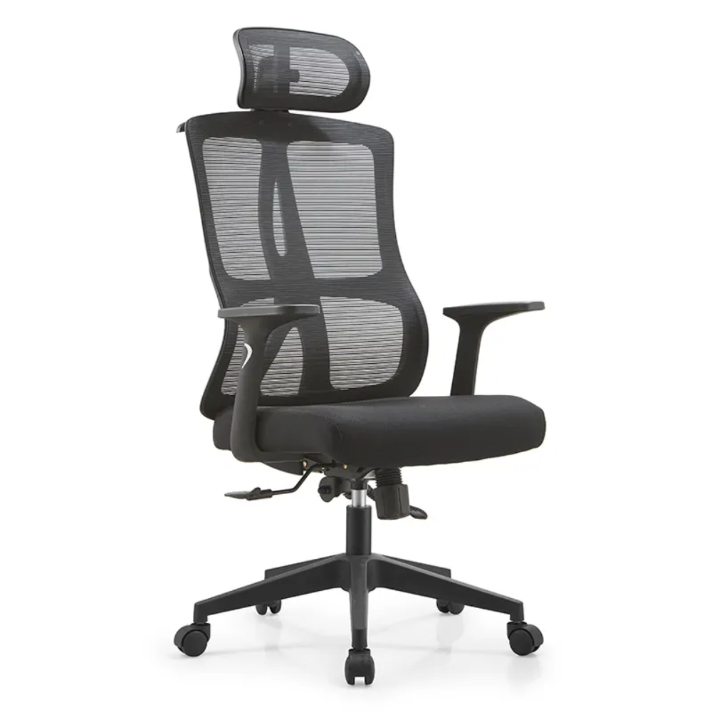 23-1.png 🪑 2326A Mesh Ergonomic Office Chair – Adjustable Headrest, Lumbar Support & Breathable Comfort | Sleek Black Finish - Image 1