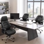 🪑 2305 B – Black Leather Executive Office Chair | Ergonomic PU Design | Aluminum Base | Premium Comfort - Image 3