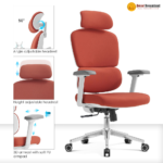 Ergonomic Executive Office Chair V04 – Adjustable Mesh Back with 3D Armrests, Class-4 Gas Lift & Nylon Casters – Modern Orange Design