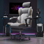 801 – PU Gray Ergonomic Executive Office Chair with Headrest & Footrest | Reclining Swivel Boss Chair - Image 3