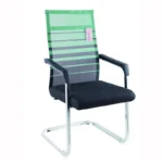 🪑 Italian Style Mesh Office Chair with Stainless Steel Bow Legs – Model 4009C-Zebra Black & Silver Visitor Chai - Image 4