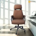 🪑 A 858-1 Brown – Modern Executive Office Chair | Premium PU Leather | Metal Legs | Ergonomic Design