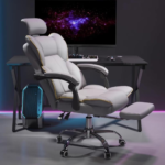 801 – PU Gray Ergonomic Executive Office Chair with Headrest & Footrest | Reclining Swivel Boss Chair - Image 4