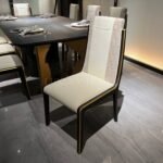DC - 10  Luxury V-Logo Dining Chair – Open Paint Finish + Microfiber & Cloth Upholstery + Embroidery Detailing - Image 4
