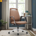 🪑 B-858-1 Office Chair | Brown PU Leather  Classic Elegance • Comfortable Seating • Strong Metal Legs