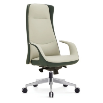 MD2303A Premium Executive Office Chair – PU Leather with Ergonomic Support, Tilt Lock & Aluminum Base – Cream & Green
