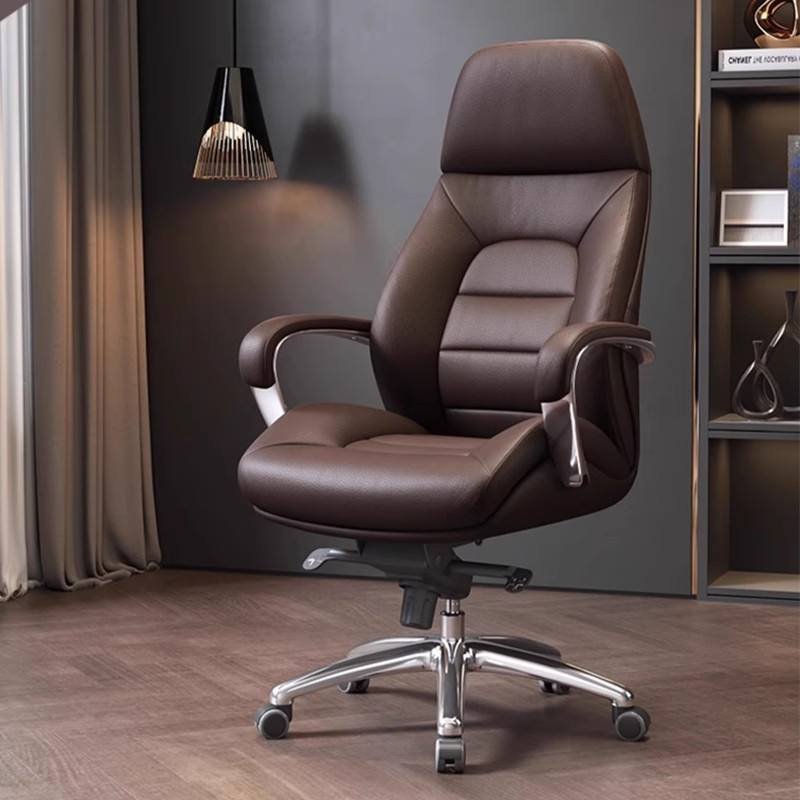 5-3-1.jpg ๐ช 2305 A โ Brown Leather Executive Office Chair | Classic Ergonomic Design | PU Upholstery | Aluminum Base | Rolling Swivel Chair - Image 1