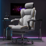 801 – PU Gray Ergonomic Executive Office Chair with Headrest & Footrest | Reclining Swivel Boss Chair - Image 5