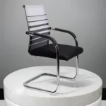 🪑 Italian Style Mesh Office Chair with Stainless Steel Bow Legs – Model 4009C-Zebra Black & Silver Visitor Chai - Image 6