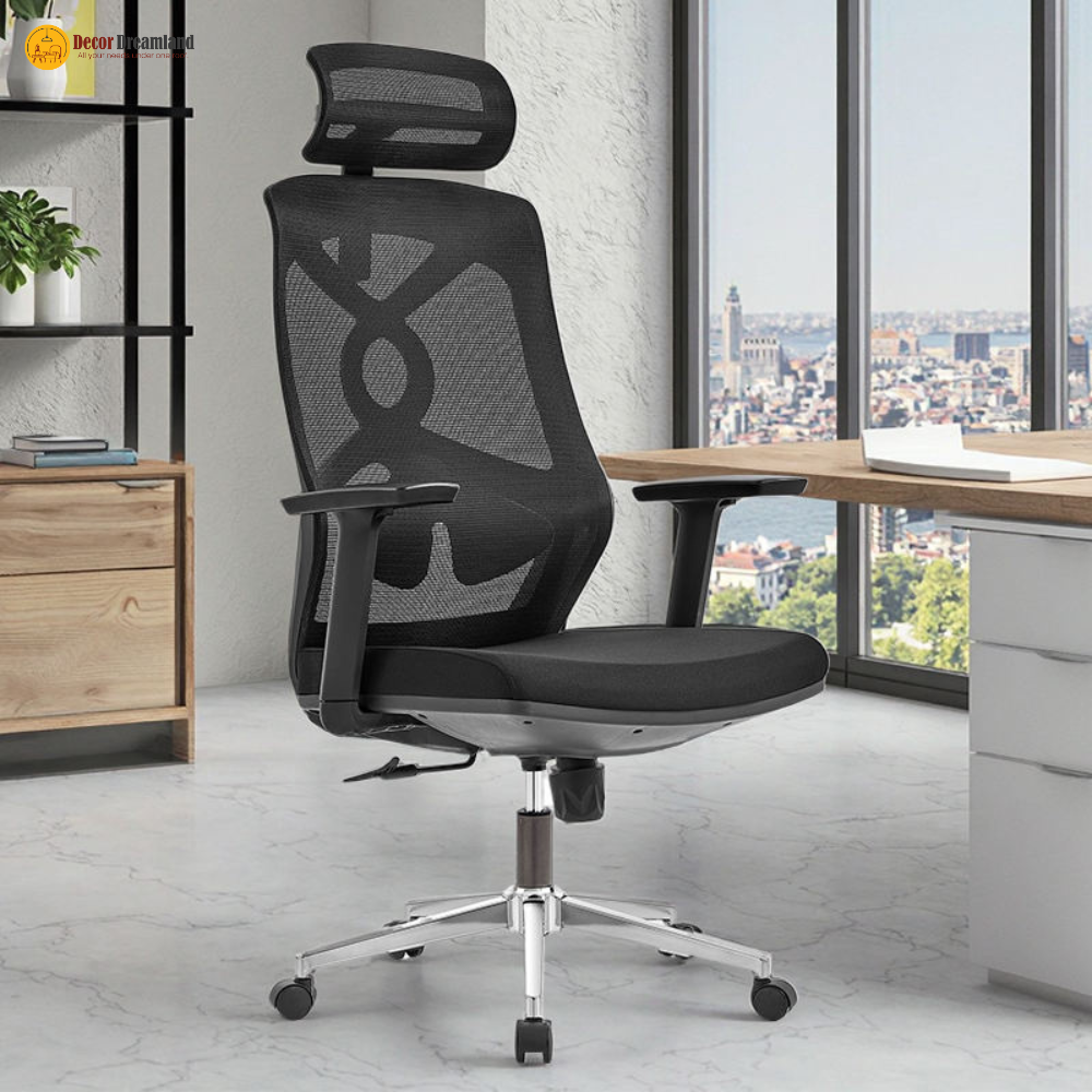 5-5-2.png 🪑 818A Ergonomic Office Chair | Black Mesh with Chrome Base Professional Comfort • Strong Build • Modern Office Seating - Image 1