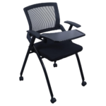 SH-3032 Black Tablet Arm Training Chair – Ergonomic Mesh Back with Foldable Arm, Casters & Stackable Design