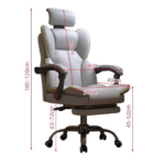 801 – PU Gray Ergonomic Executive Office Chair with Headrest & Footrest | Reclining Swivel Boss Chair - Image 6